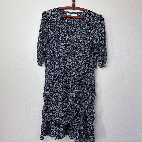 Veronica Beard Dakota Flounce Printed Black and Blue Mini Dress Size 10 - Picture 2 of 13